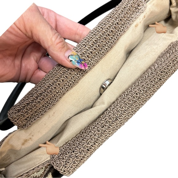 Nine West Vintage Crochet Knit Beach Chevron Wooden Top Handle Hobo Bag - Picture 11 of 14